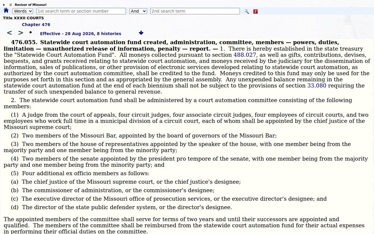 Butler County civil docket access and Missouri court automation record
