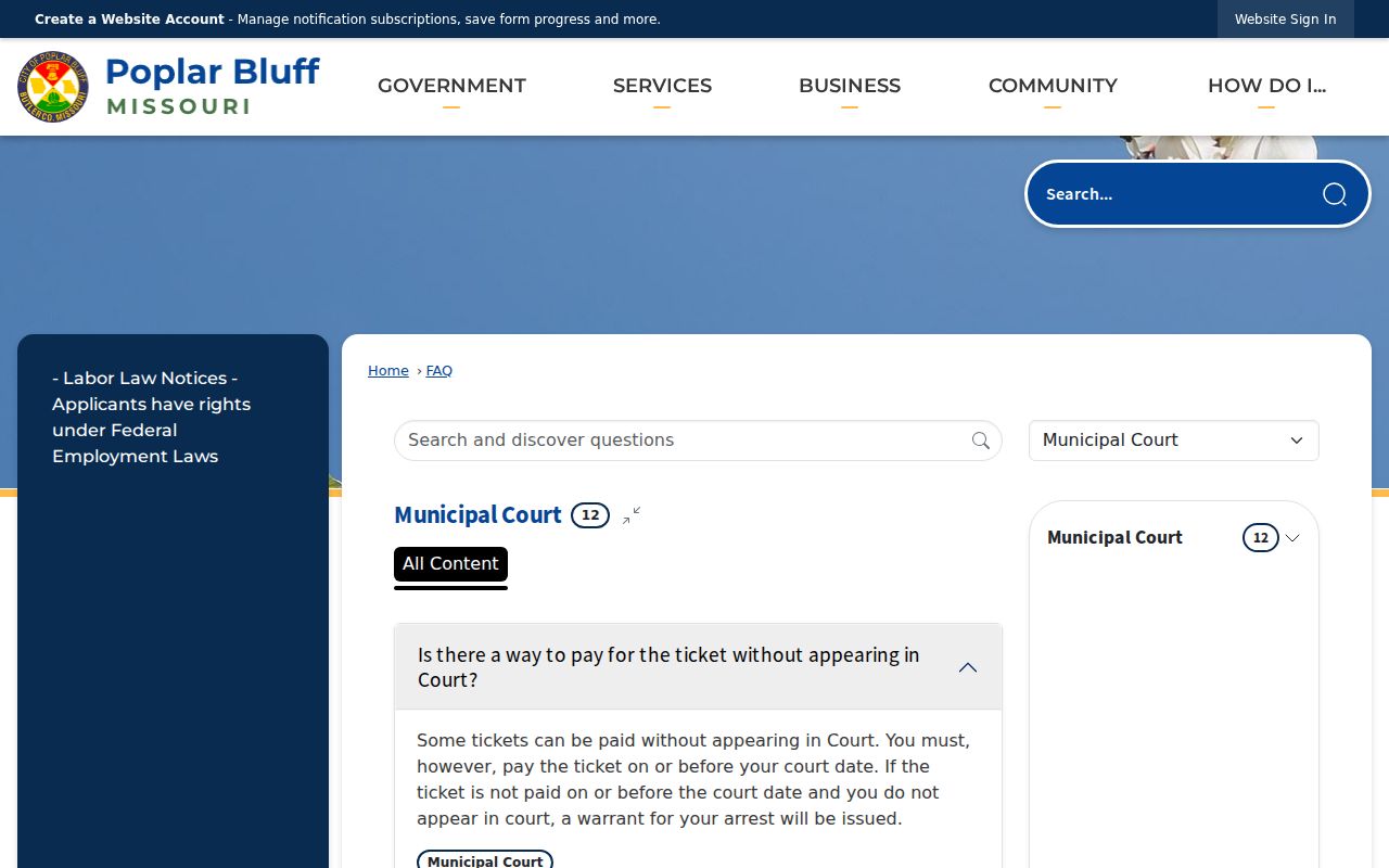 Butler County traffic court records image of Poplar Bluff municipal court FAQ