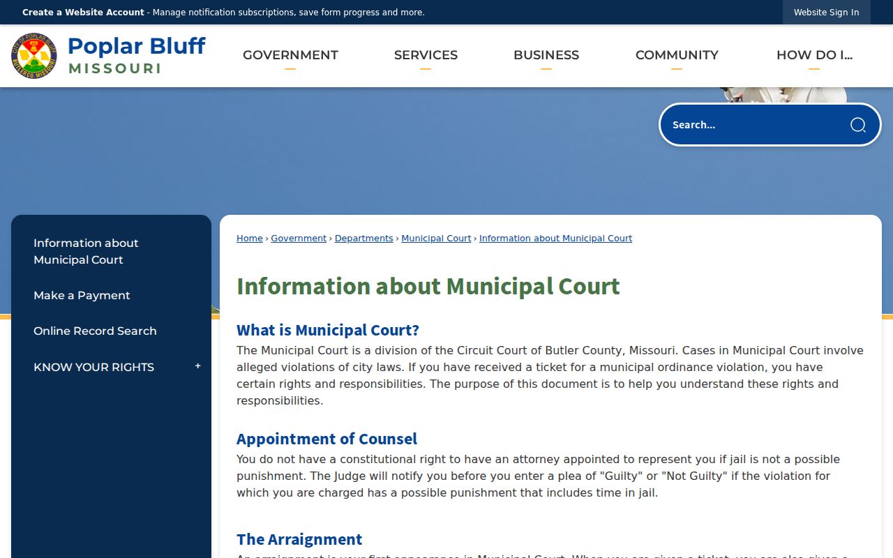 Butler County traffic court records image of Poplar Bluff Municipal Court information